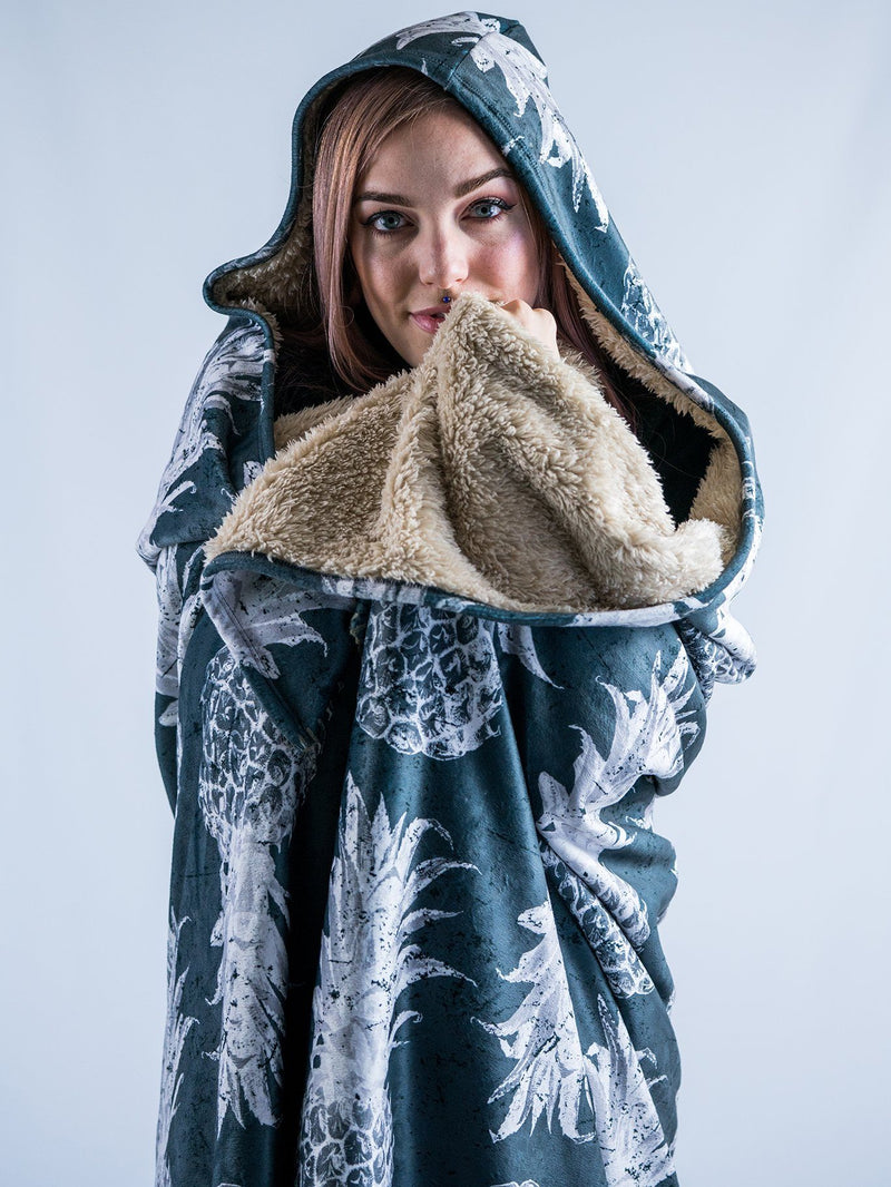 Black And White Pineapple Hooded Blanket Hooded Blanket Electro Threads