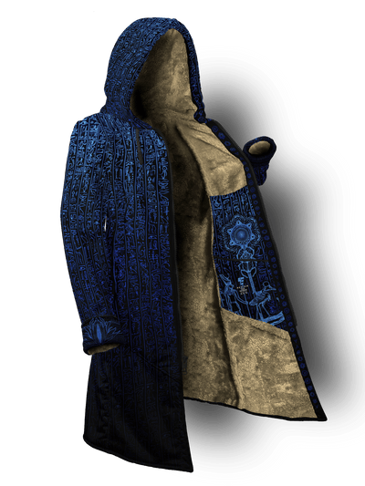 Egyptian Glyphs (Blue) Cyber Cloak Cyber Cloak Electro Threads Long Sleeve-No Bag XX-Small Beige Sherpa