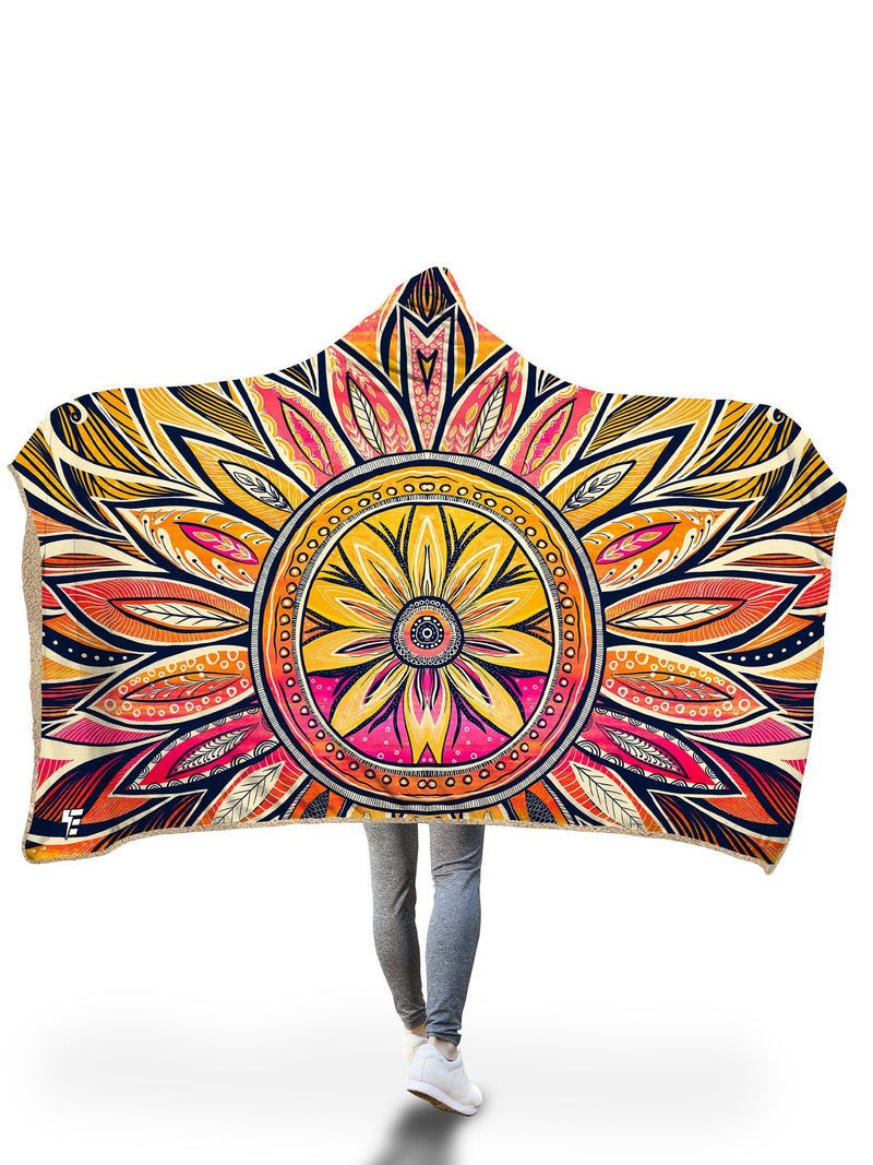 Moon/Sun-Ray Mandala Hooded Blanket Hooded Blanket Electro Threads Adult 60"X80" Moon-Ray 