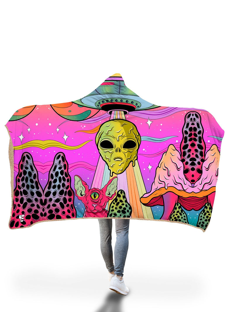 Neon Alien Invasion (Dawn) Hooded Blanket Hooded Blanket Electro Threads 