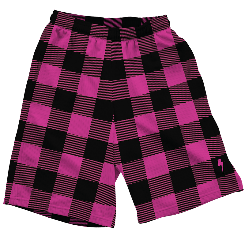 Neon Pink & Black Plaid Shorts Mens Shorts T6 