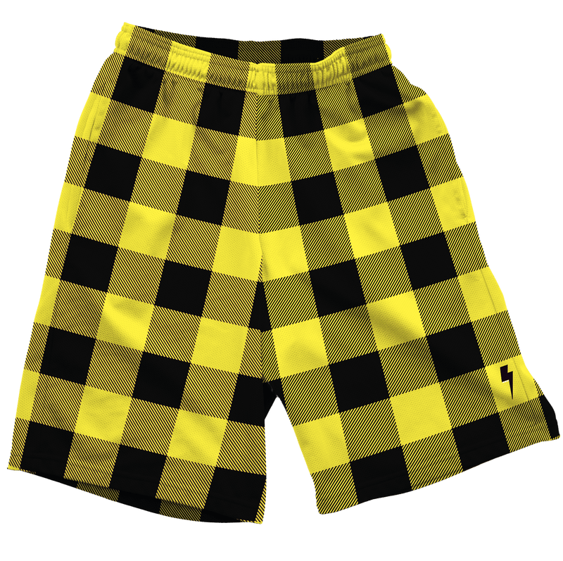 Neon Yellow & Black Plaid Shorts Mens Shorts T6 