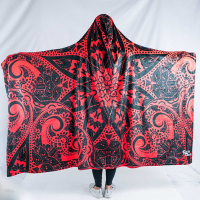Red Mandala Hooded Blanket Hooded Blanket Electro Threads ADULT 60"X80" MICRO FLEECE