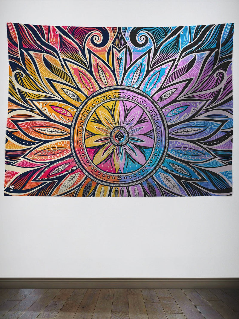 Sun & Moon-Ray Mandala Tapestry Tapestry Electro Threads Large 60"X80" Standard Vertical