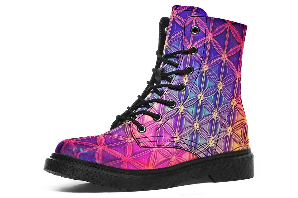 Flower Life Purp Combat Boots