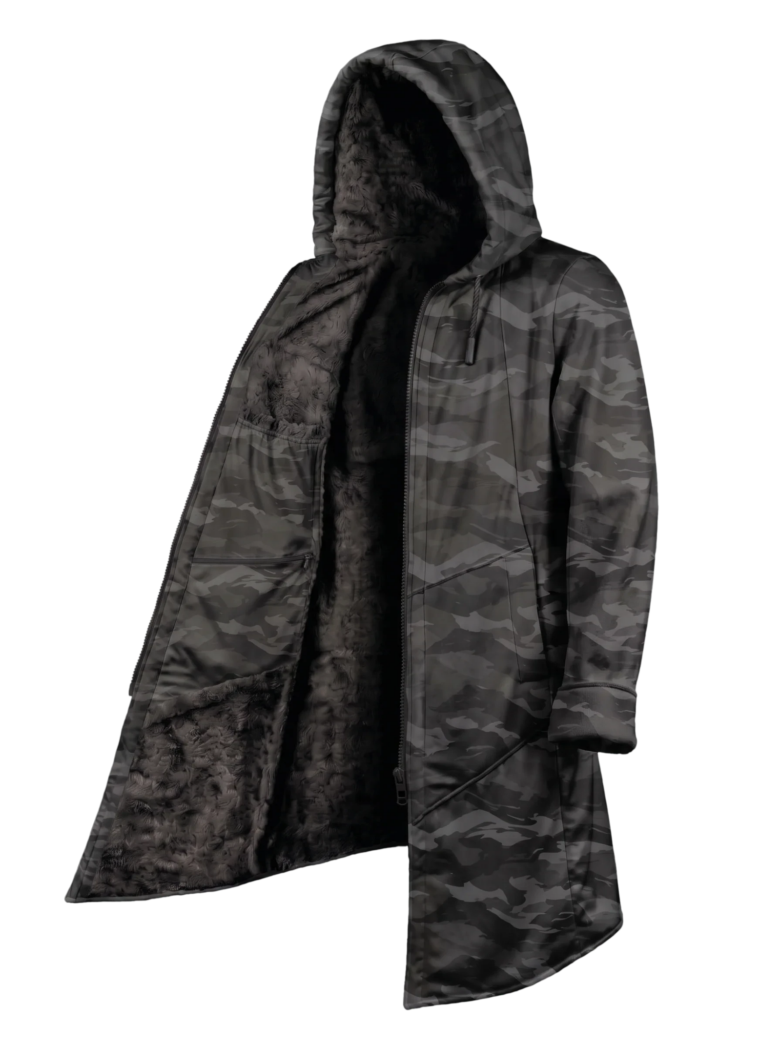 Black Camo Cyber Cloak Hooded pullover Electro Threads Long Sleeve XXS Black Sherpa