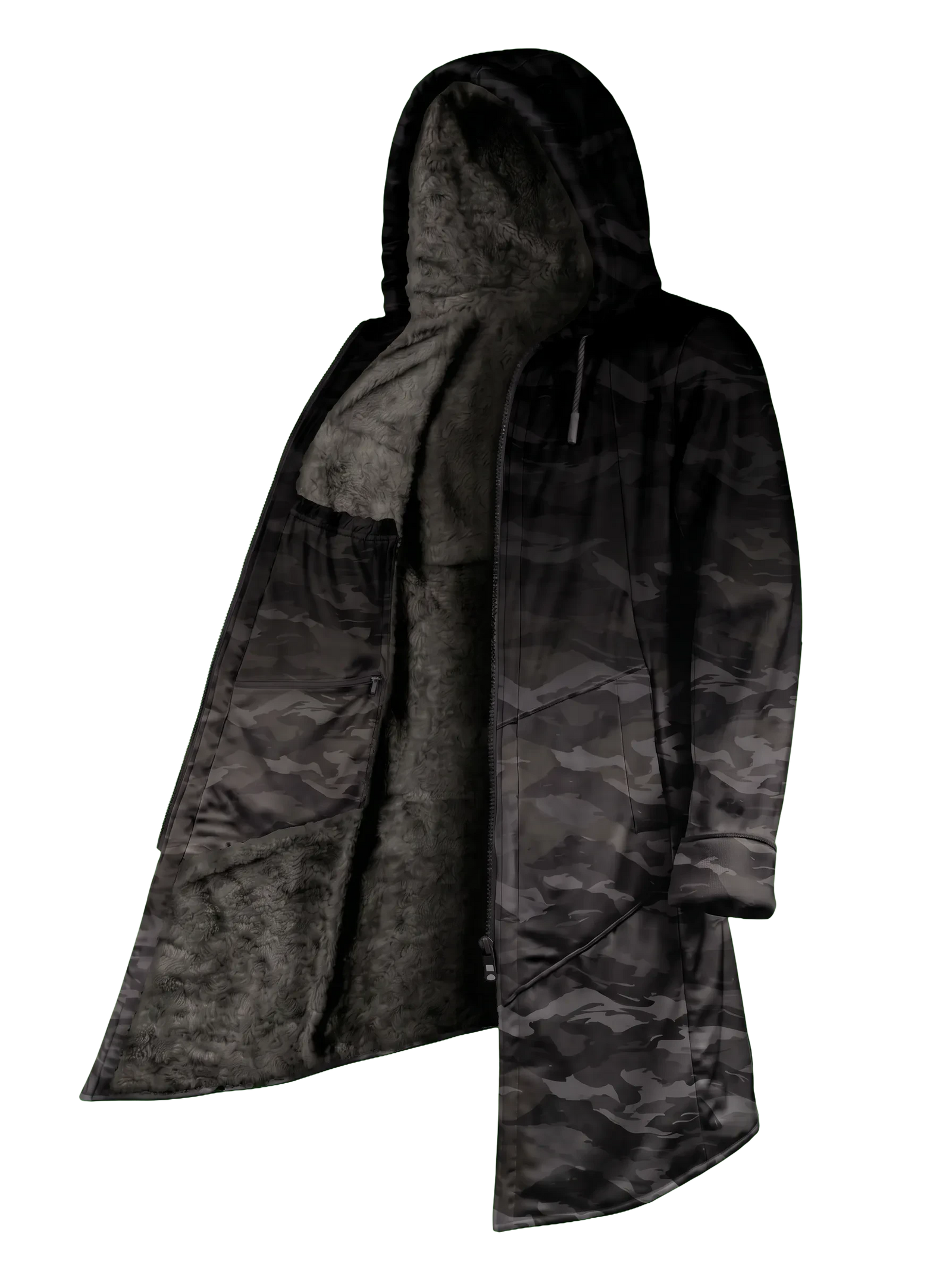 Black Camo Ombré Cyber Cloak Hooded pullover Electro Threads Long Sleeve XXS Black Sherpa