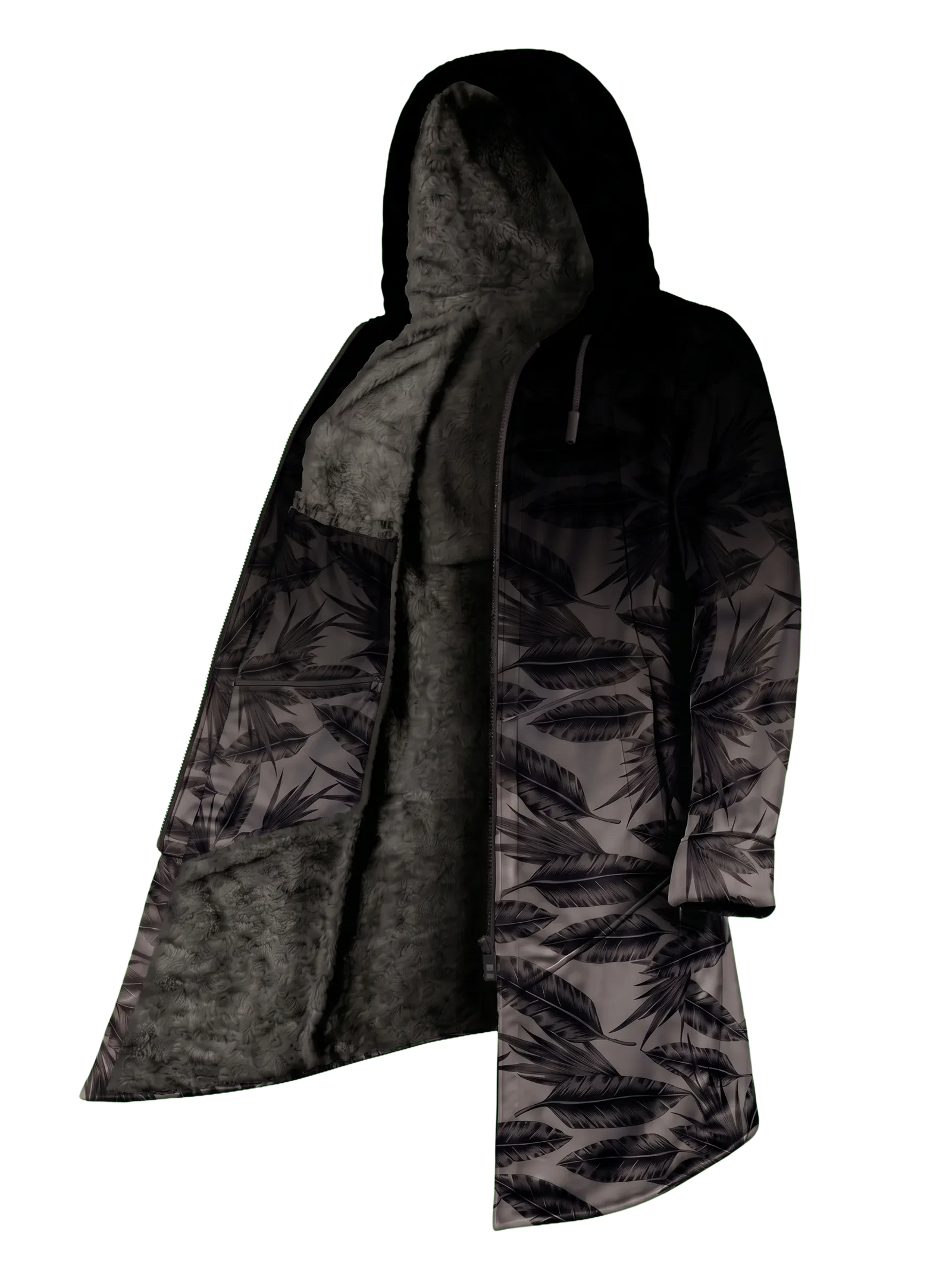 Black Palm Ombré Cyber Cloak Hooded pullover Electro Threads Long Sleeve XXS Black Sherpa