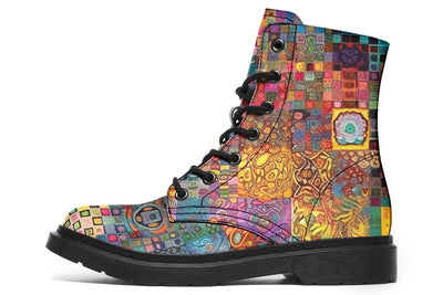 Blotter Patch Fuzz Combat Boots Boots Electro Threads Women's Boots Black Sole US 4.5 / EU35