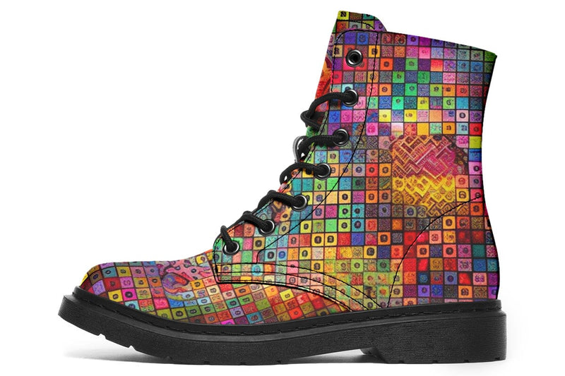 Blottered Grid Combat Boots Boots Electro Threads 