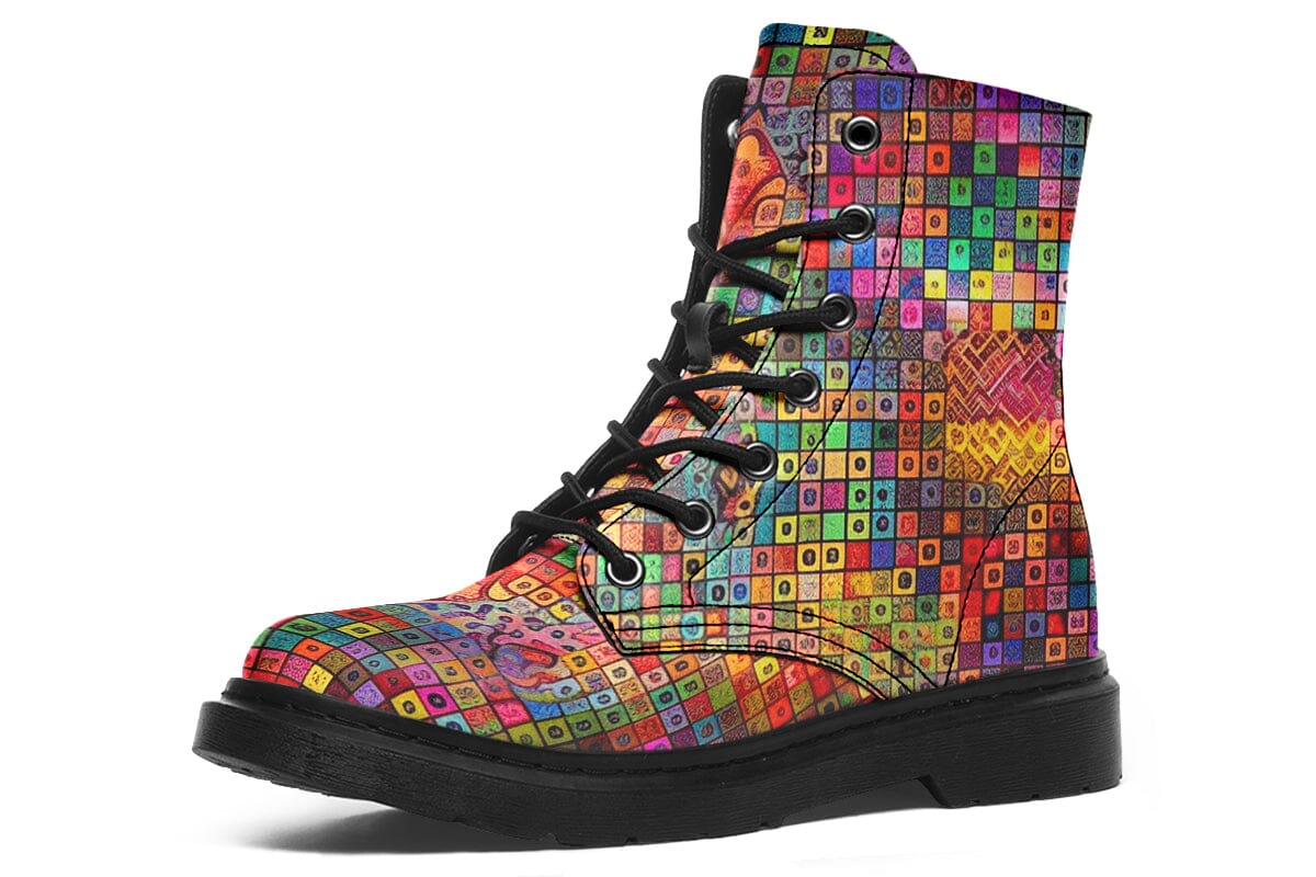 Blottered Grid Combat Boots Boots Electro Threads 