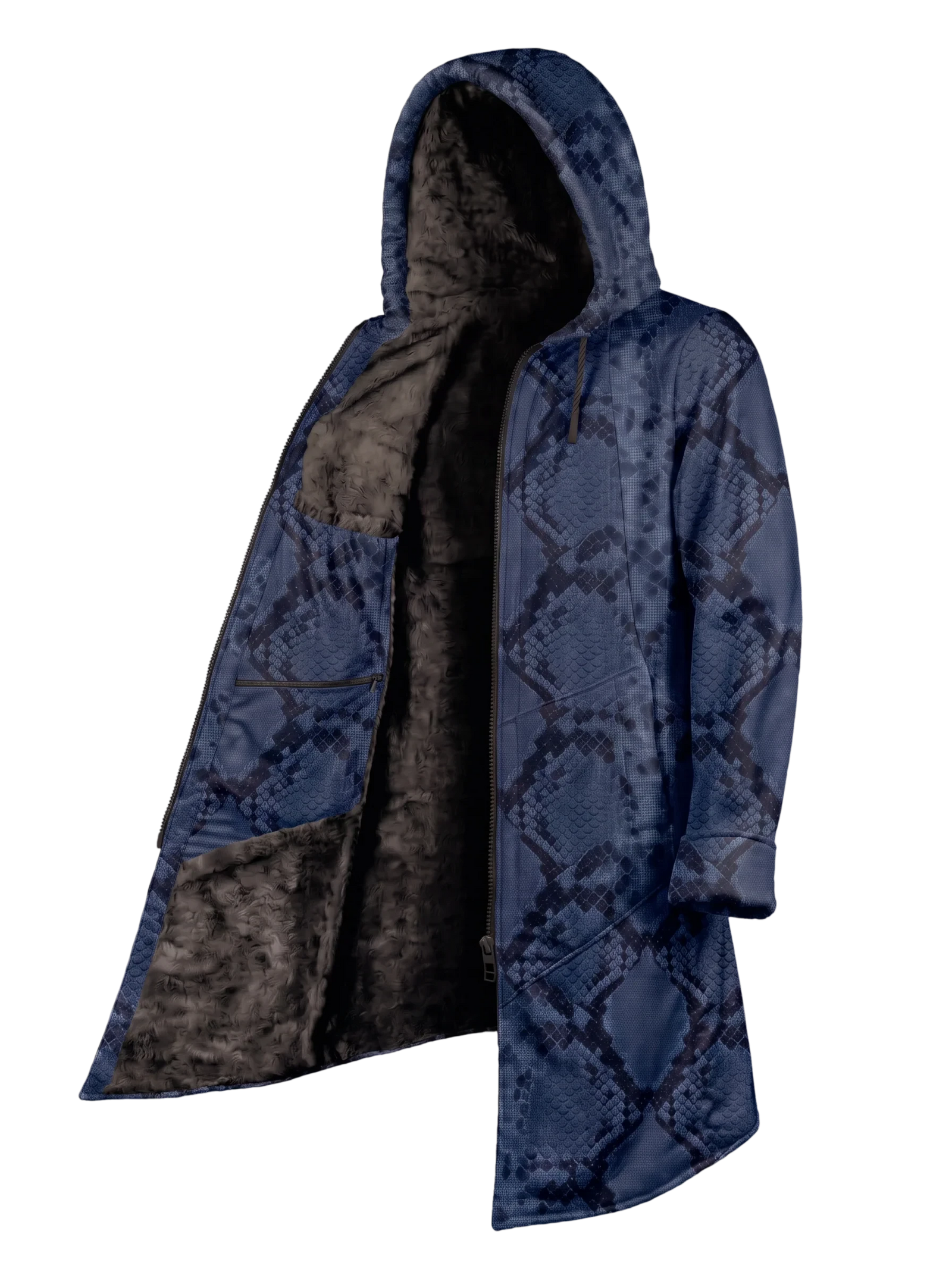 Blue Snake Cyber Cloak Hooded pullover Electro Threads Long Sleeve XXS Black Sherpa