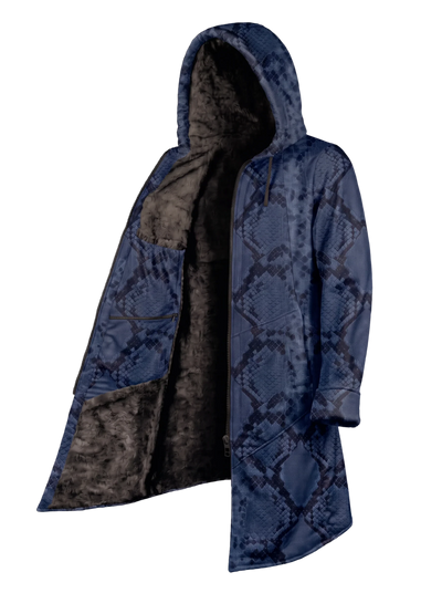 Blue Snake Cyber Cloak Hooded pullover Electro Threads Long Sleeve XXS Black Sherpa