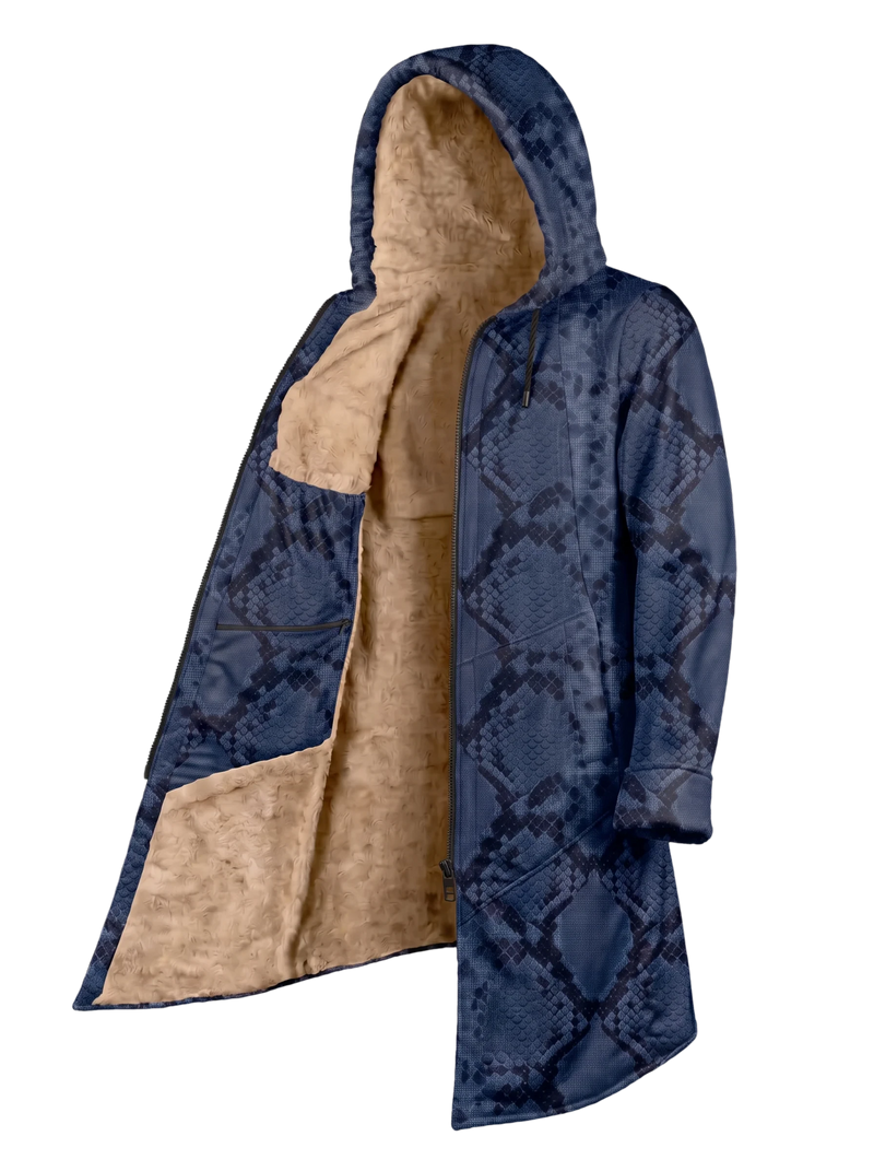Blue Snake Cyber Cloak Hooded pullover Electro Threads Long Sleeve XXS Black Sherpa