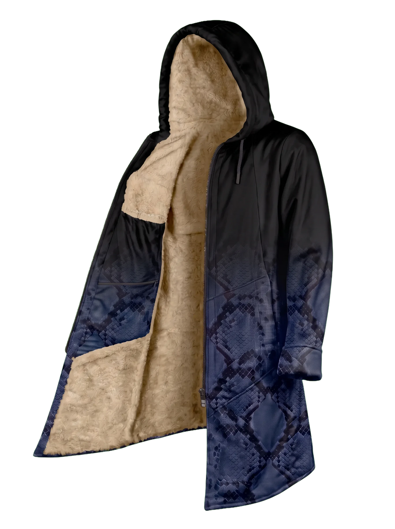 Blue Snake Ombré Cyber Cloak Hooded pullover Electro Threads Long Sleeve XXS Black Sherpa