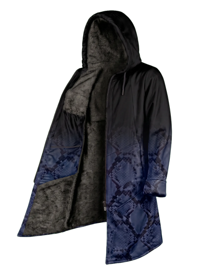 Blue Snake Ombré Cyber Cloak Hooded pullover Electro Threads Long Sleeve XXS Black Sherpa