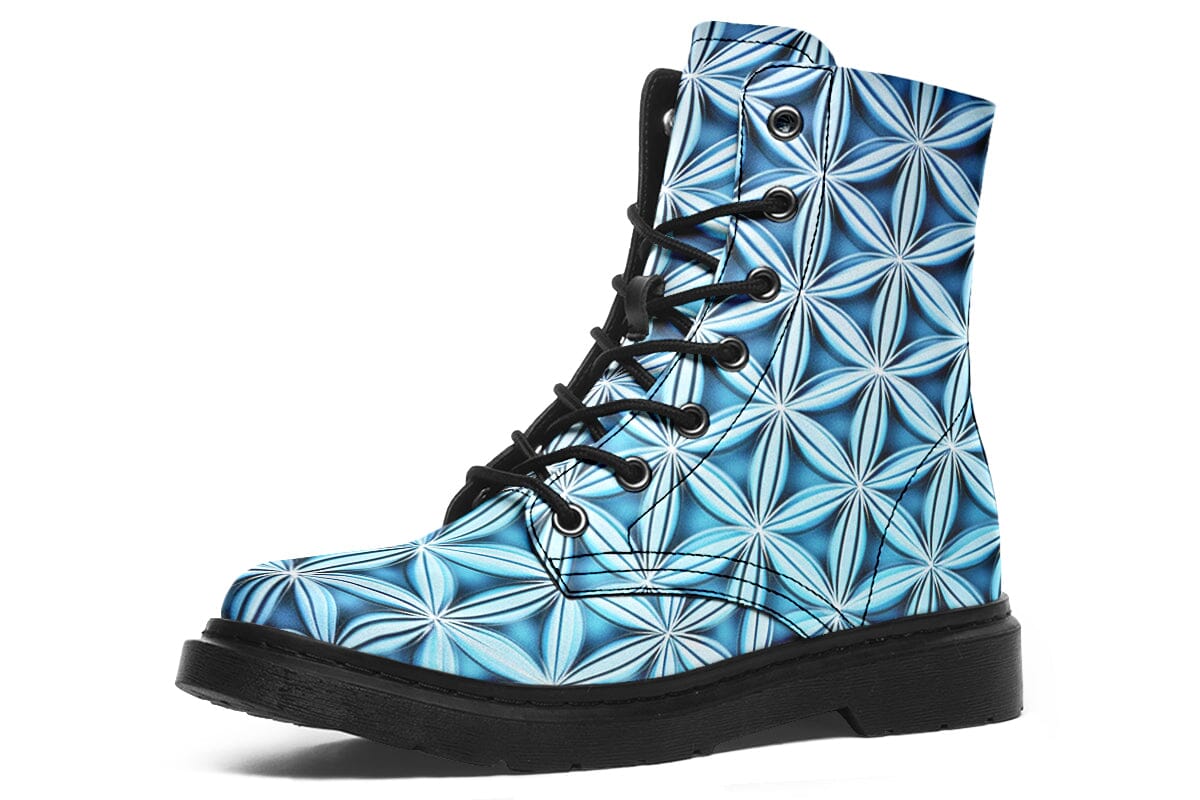 Flower Life Igloo Blue Combat Boots Boots Electro Threads 