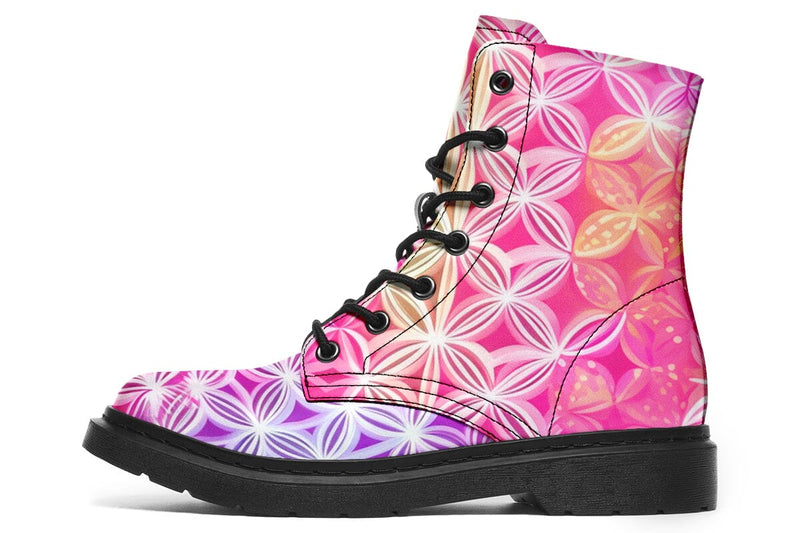 Flower Life Pink Sherbert Combat Boots Boots Electro Threads 