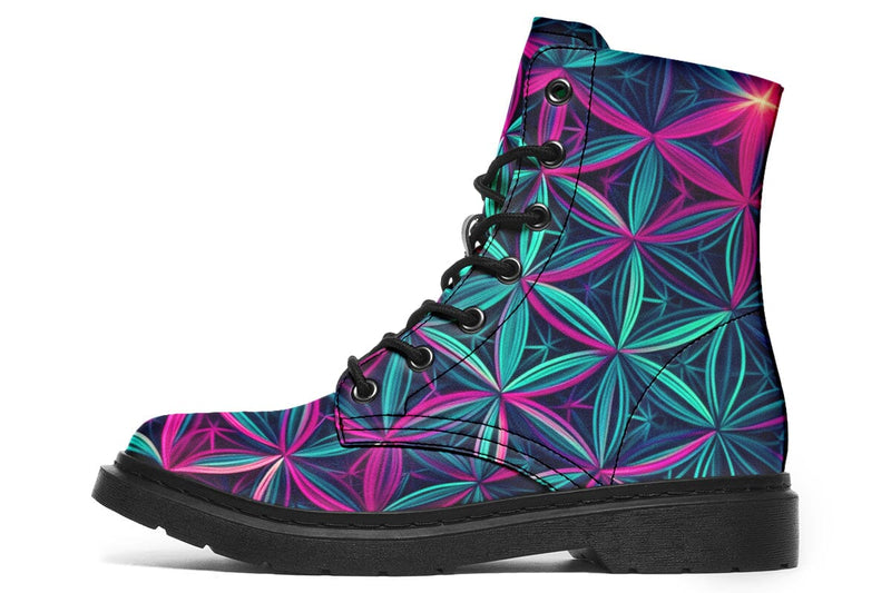 Flower Life Vibes Combat Boots Boots Electro Threads 