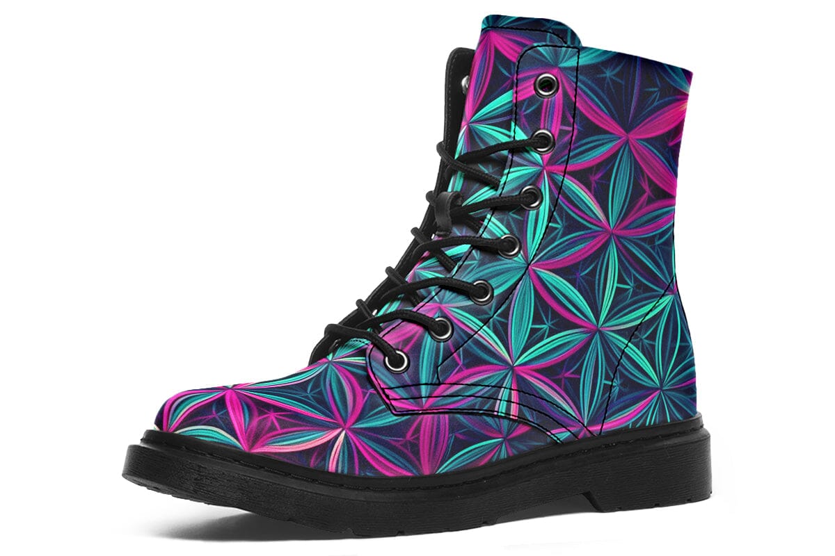 Flower Life Vibes Combat Boots Boots Electro Threads 