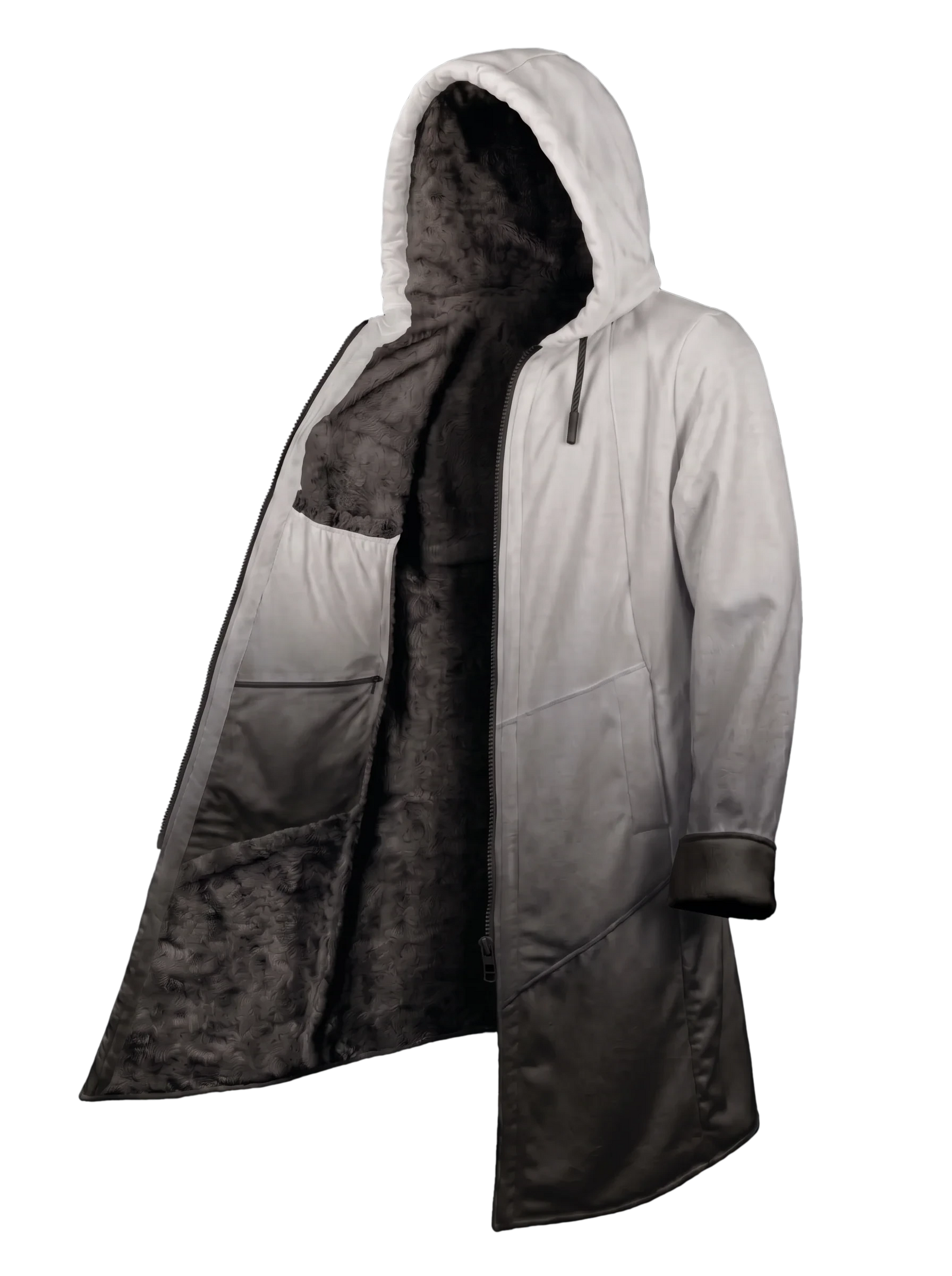 Grey Ombré Cyber Cloak Hooded pullover Electro Threads Long Sleeve XXS Black Sherpa