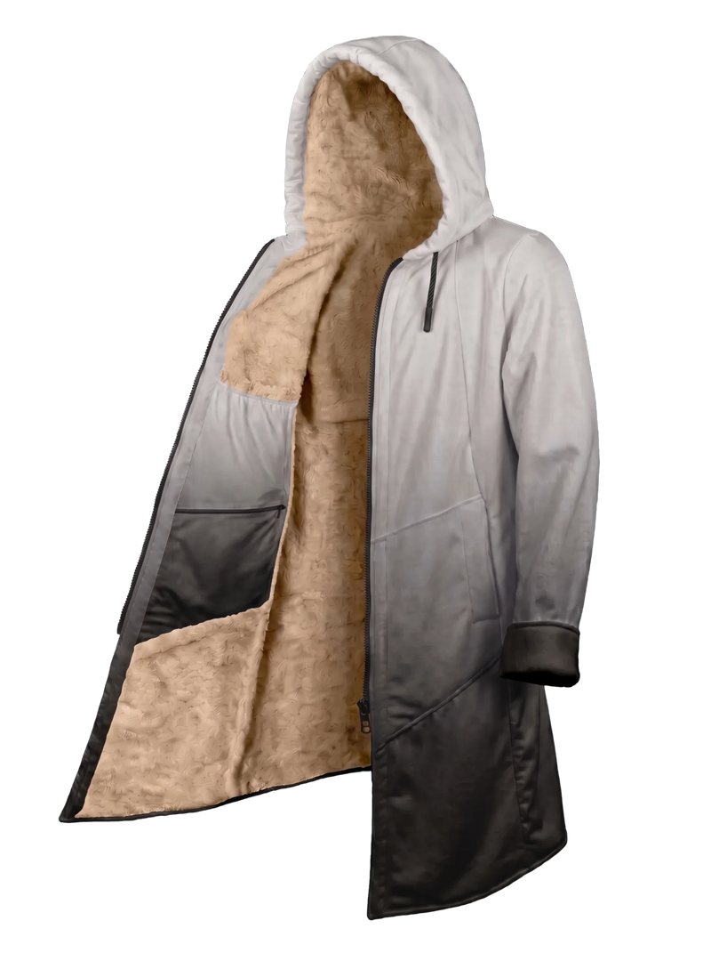 Grey Ombré Cyber Cloak Hooded pullover Electro Threads Long Sleeve XXS Black Sherpa