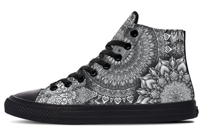 Mandala Bloom High Top Shoes Hightops YWF Women's Hightops Black Sole US 5 / EU35.5