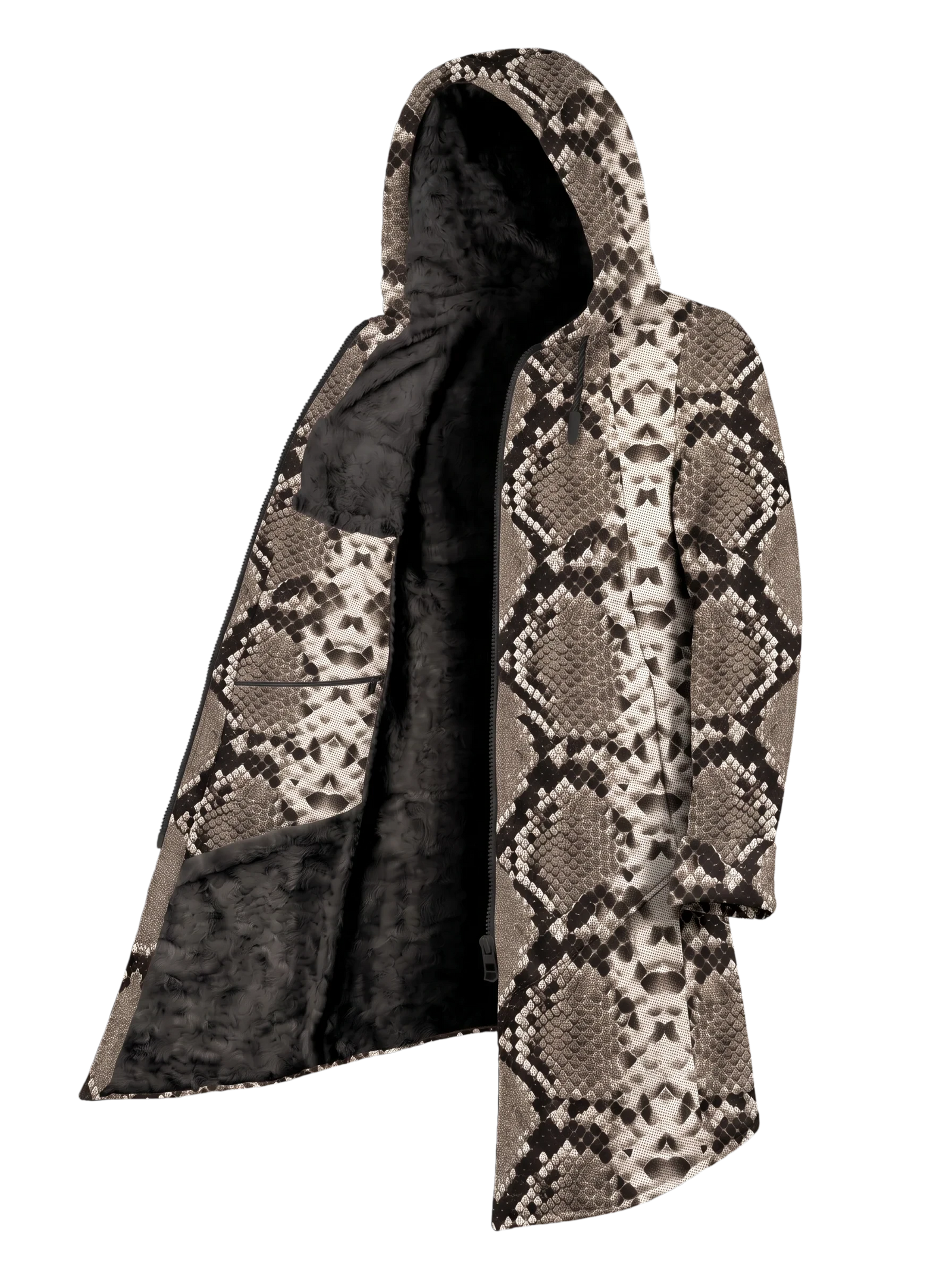Natural Snake Cyber Cloak Hooded pullover Electro Threads Long Sleeve XXS Black Sherpa