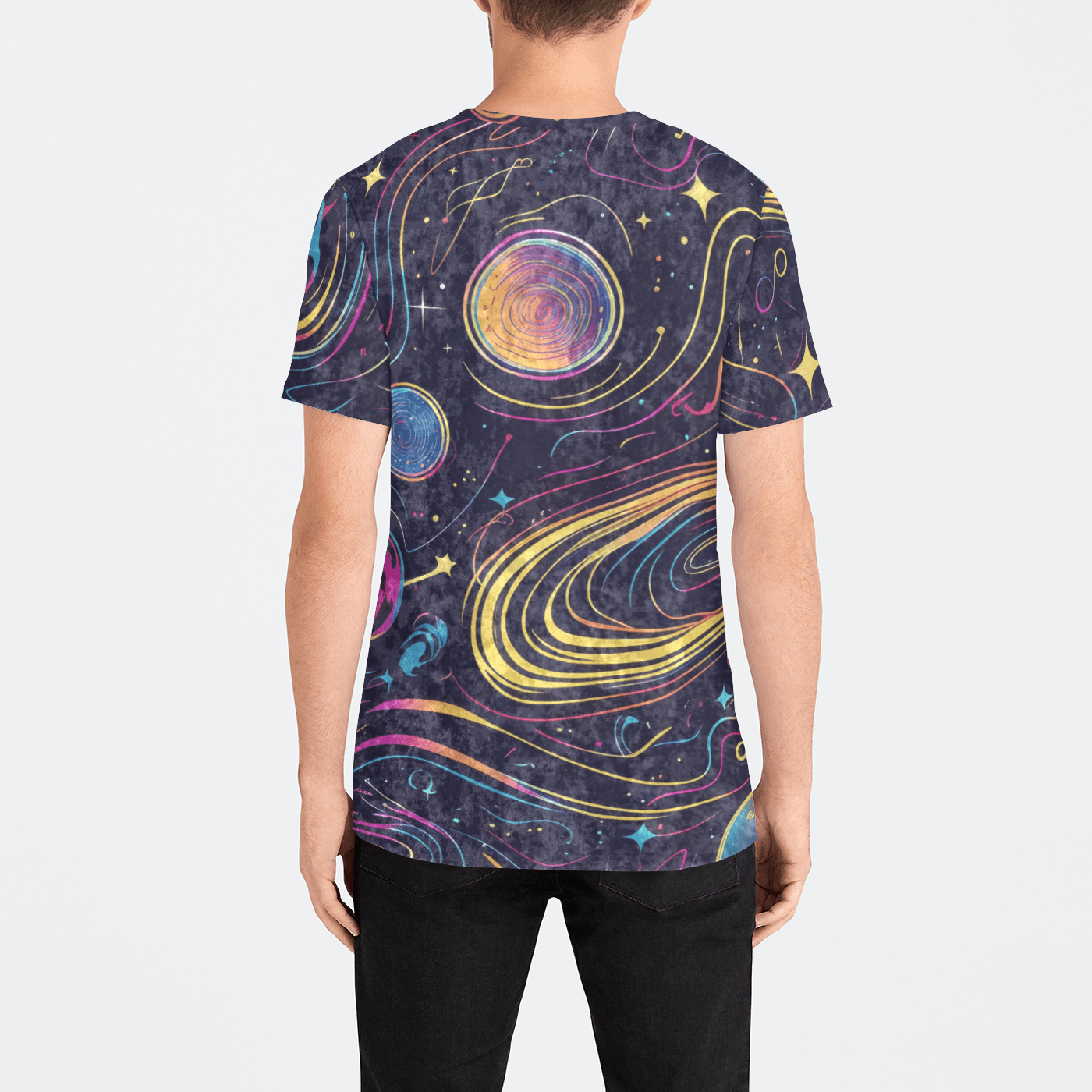 NEON SWIRLY SPACE MENS CREW Mens Velvet Tee Electro Threads 