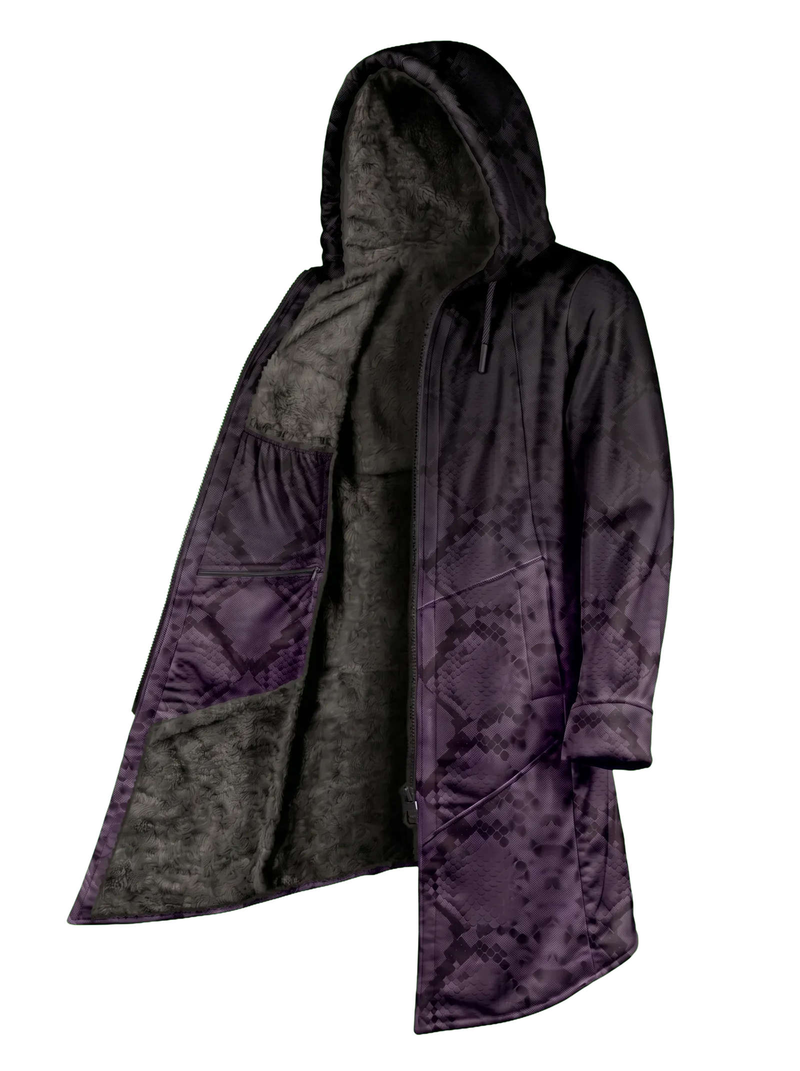 Purple Snake Ombré Cyber Cloak Hooded pullover Electro Threads Long Sleeve XXS Black Sherpa
