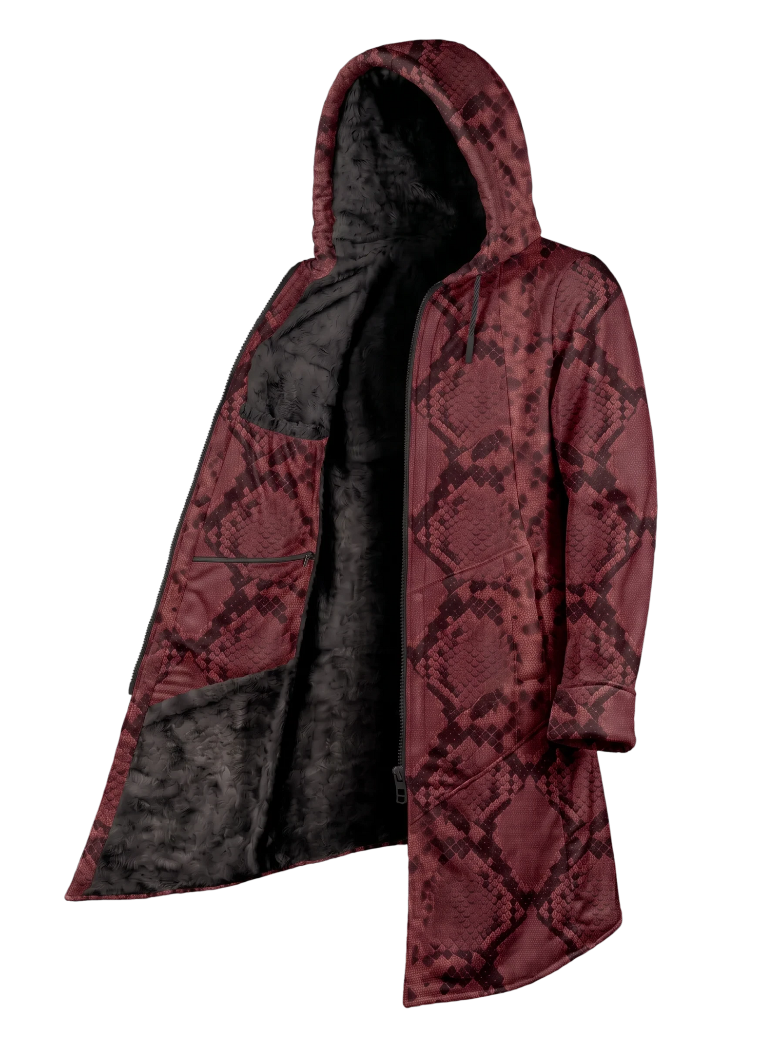Red Snake Cyber Cloak Hooded pullover Electro Threads Long Sleeve XXS Black Sherpa