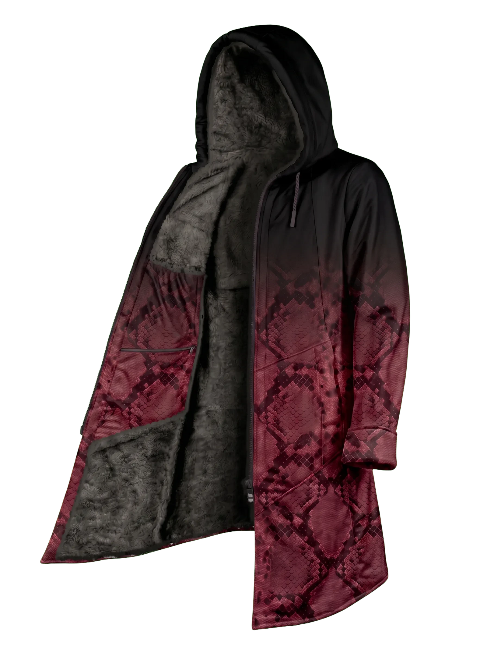 Red Snake Ombré Cyber Cloak Hooded pullover Electro Threads Long Sleeve XXS Black Sherpa