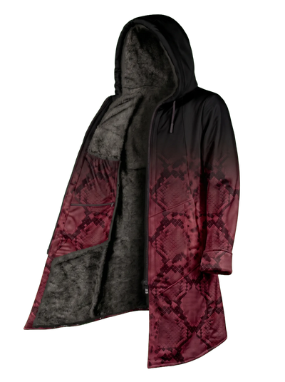 Red Snake Ombré Cyber Cloak Hooded pullover Electro Threads Long Sleeve XXS Black Sherpa