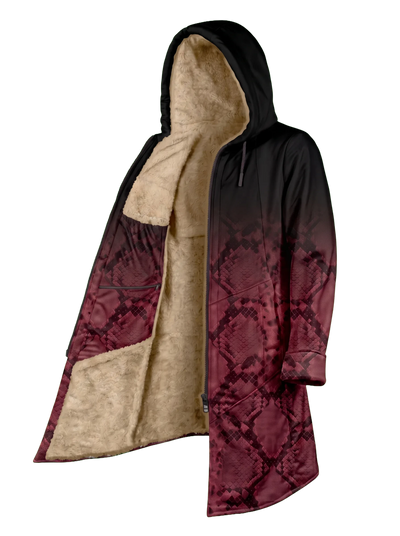 Red Snake Ombré Cyber Cloak Hooded pullover Electro Threads Long Sleeve XXS Tan Sherpa