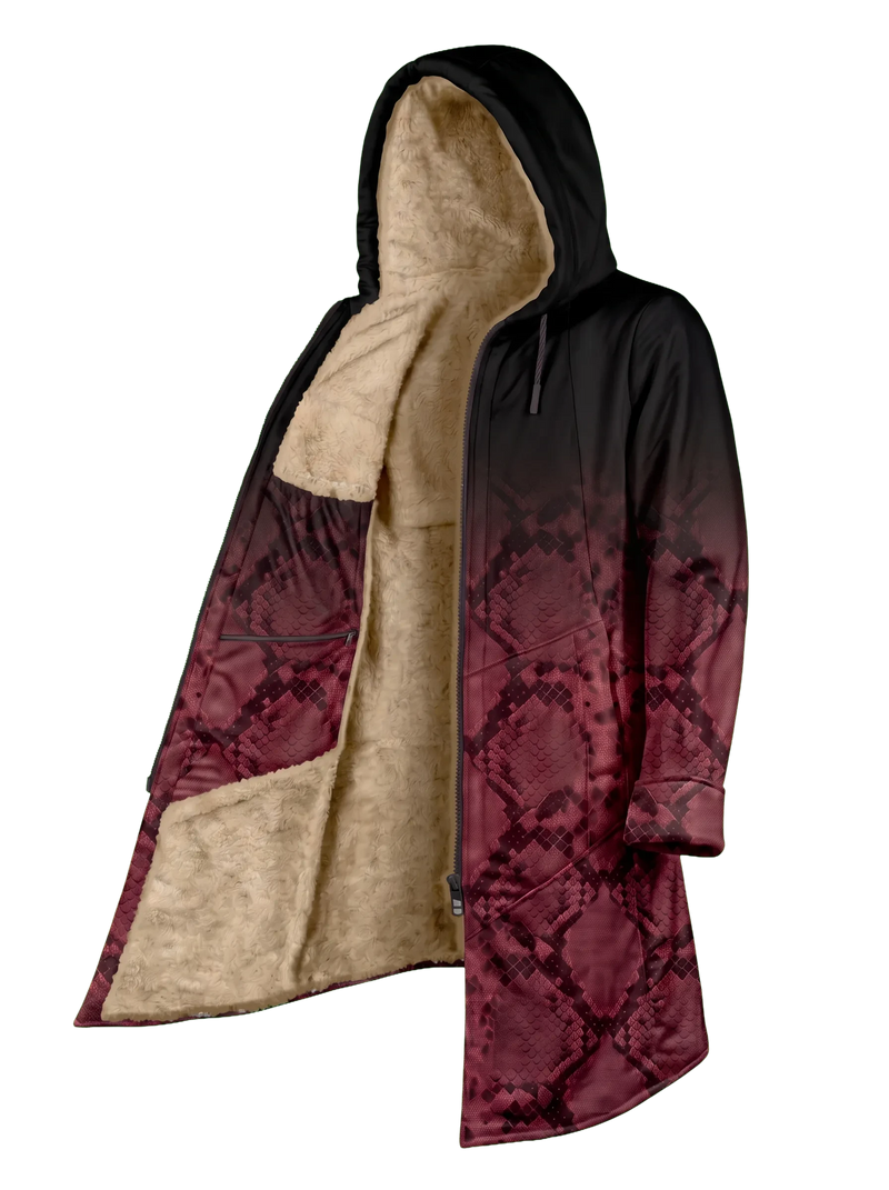 Red Snake Ombré Cyber Cloak Hooded pullover Electro Threads Long Sleeve XXS Black Sherpa