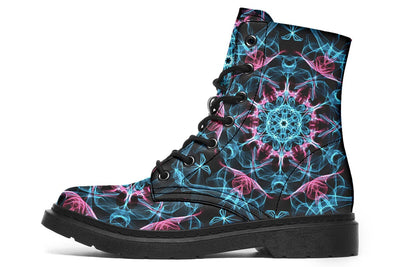 Smokey Blue Mandala Combat Boots Boots YWF Women's Boots Black Sole US 4.5 / EU35