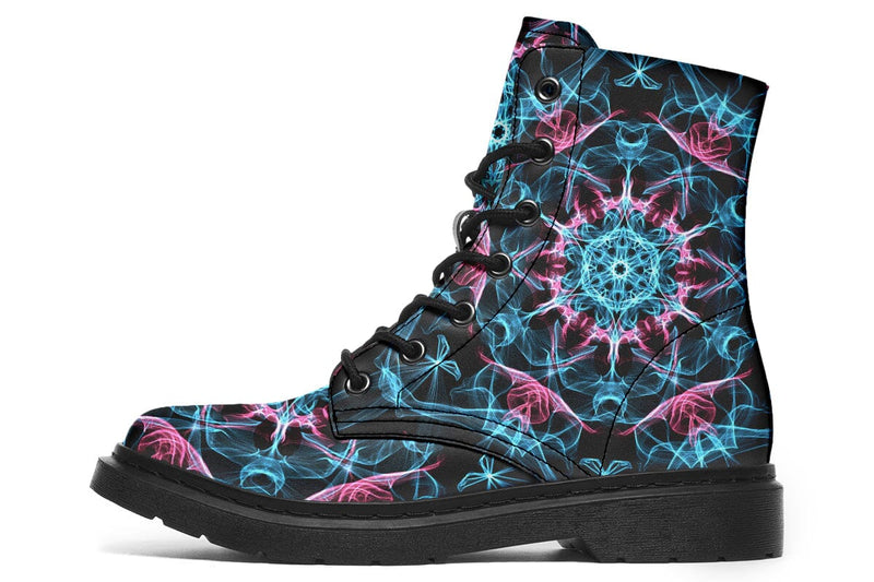 Smokey Blue Mandala Combat Boots Boots YWF 