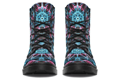 Smokey Blue Mandala Combat Boots Boots YWF