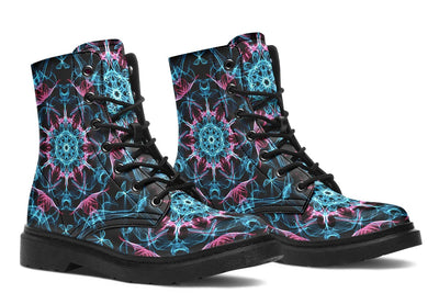 Smokey Blue Mandala Combat Boots Boots YWF