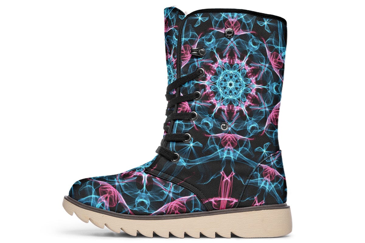 Smokey Blue Mandala Moon Boots Polarboots Electro Threads Women's Moon Boots Cream White Sole US 4.5 / EU35