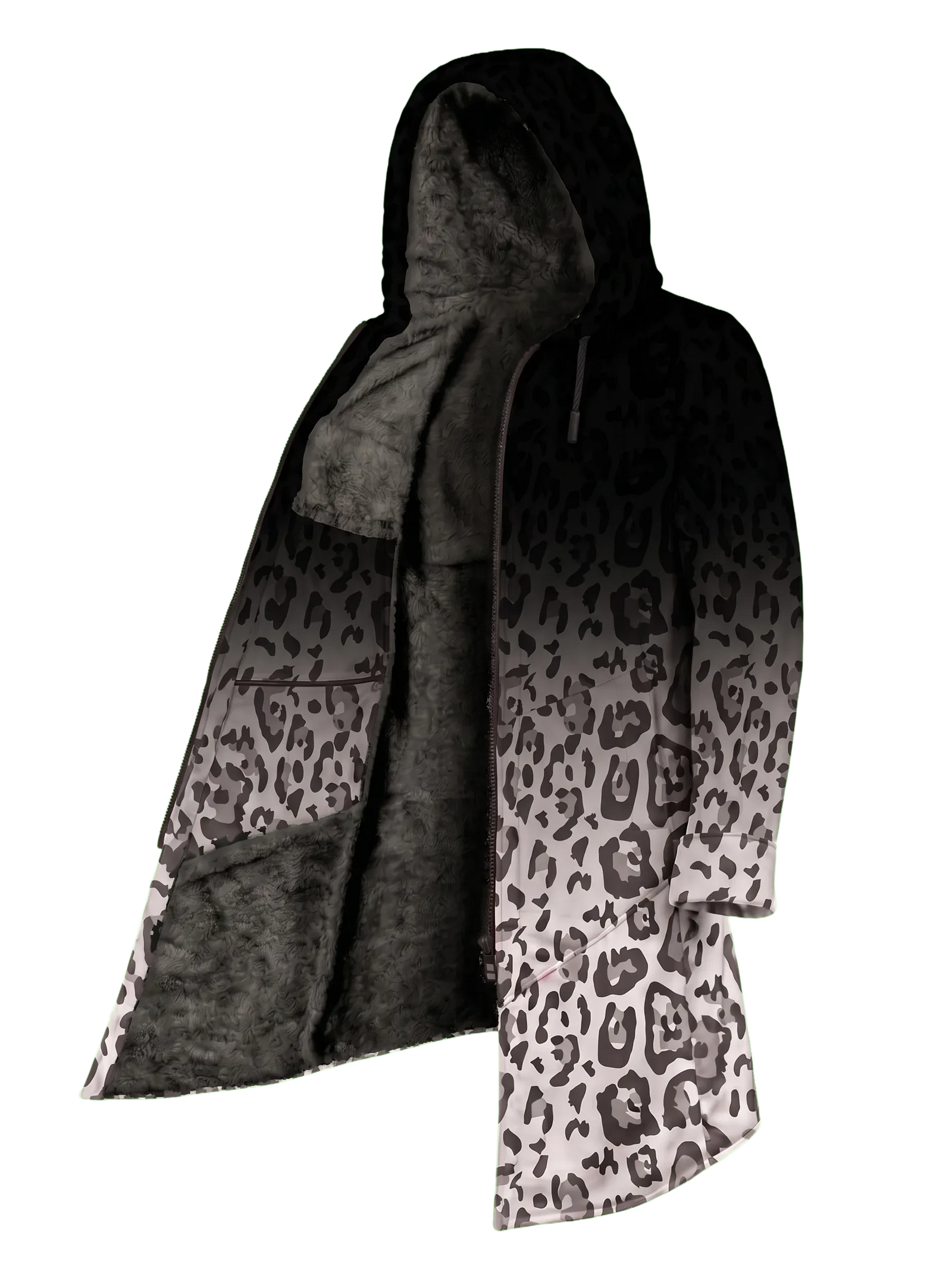 Snow Leopard Ombré Cyber Cloak Hooded pullover Electro Threads Long Sleeve XXS Black Sherpa