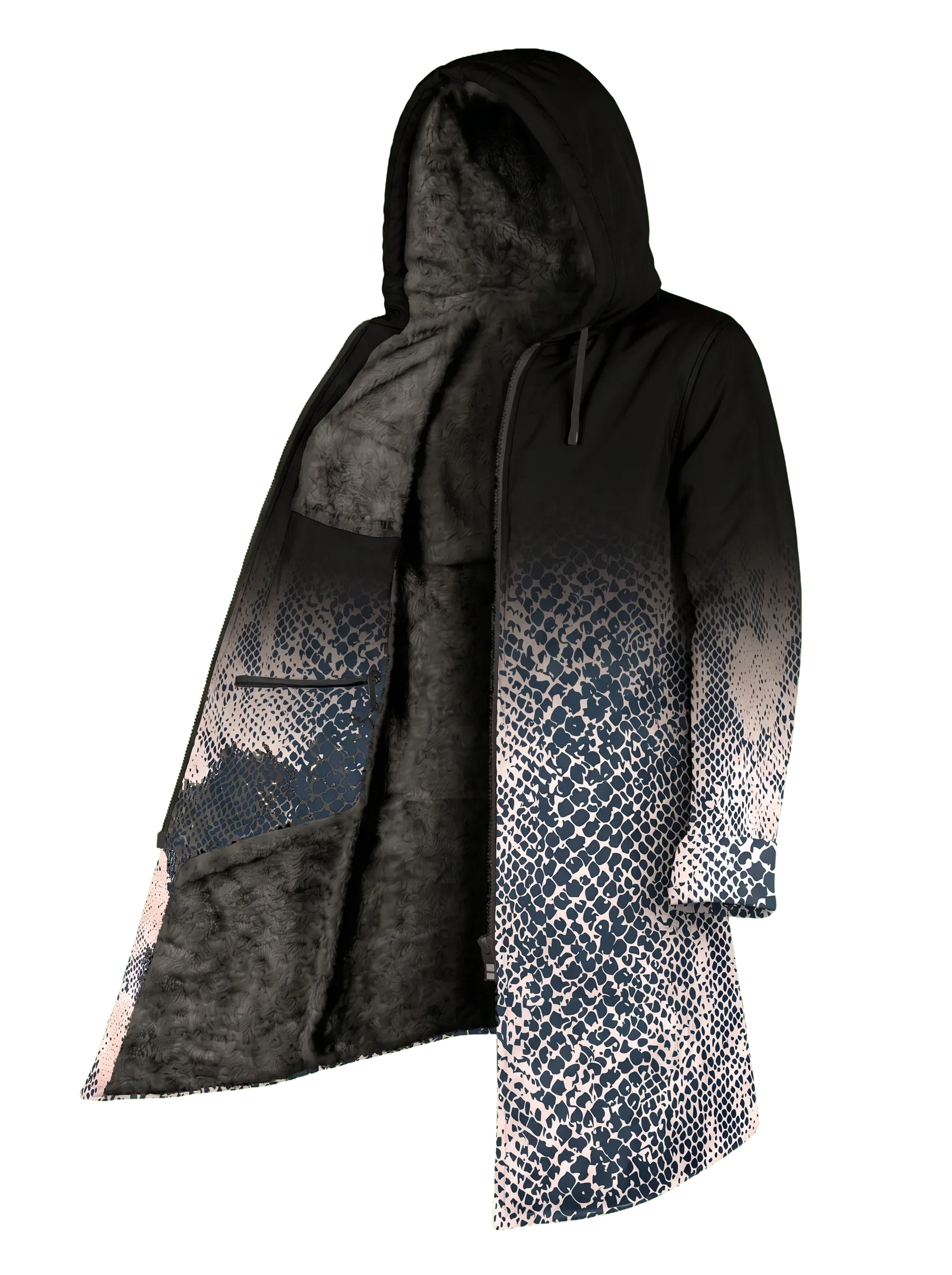 Snow Snake Ombré Cyber Cloak Hooded pullover Electro Threads Long Sleeve XXS Black Sherpa