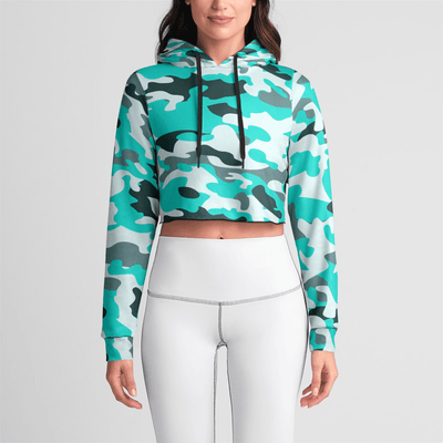 teal camo Womens Crop Hoodie Electro Threads