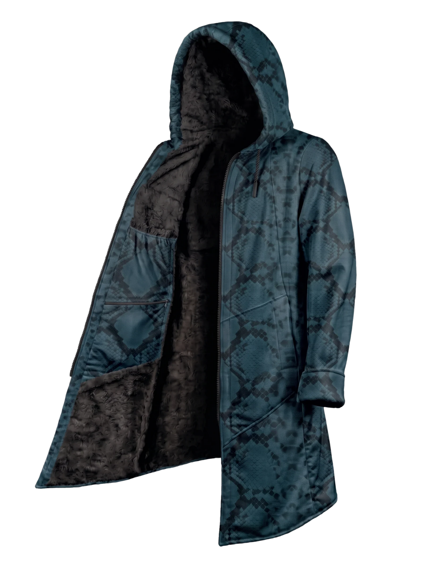 Teal Snake Cyber Cloak Hooded pullover Electro Threads Long Sleeve XXS Black Sherpa