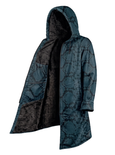 Teal Snake Cyber Cloak Hooded pullover Electro Threads Long Sleeve XXS Black Sherpa