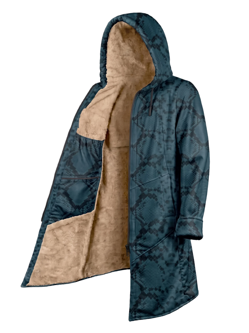 Teal Snake Cyber Cloak Hooded pullover Electro Threads Long Sleeve XXS Black Sherpa