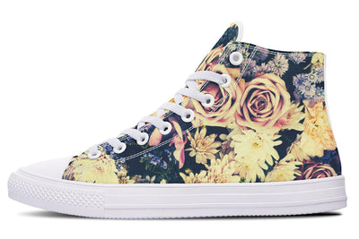 Vintage Flowers High Top Shoes Hightops YWF Women's Hightops White Sole US 5 / EU35.5