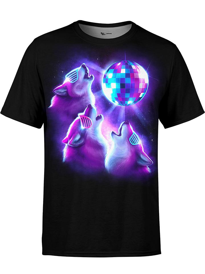 3 Wolf Disco Unisex Crew T-Shirts Electro Threads 
