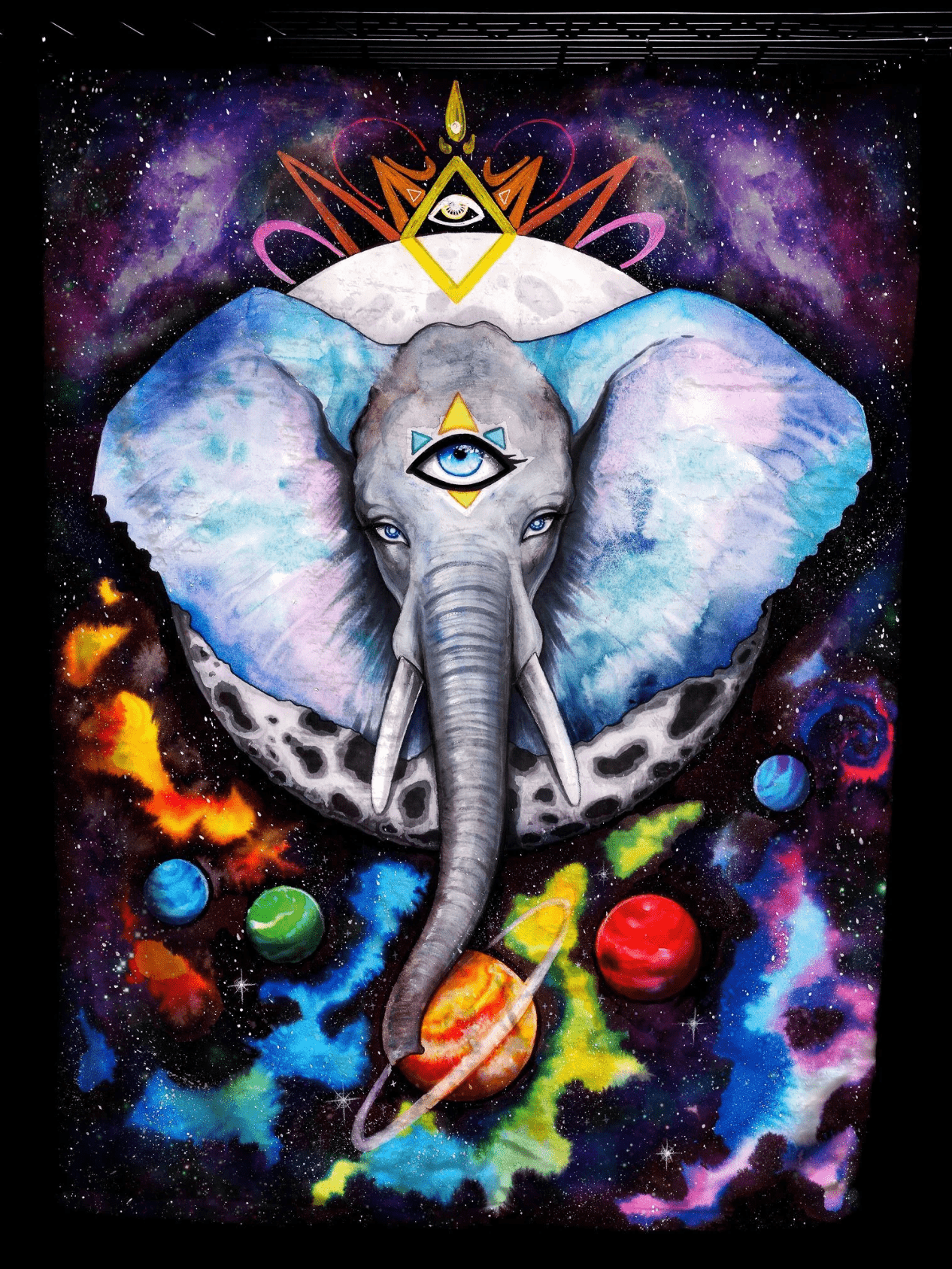 Alien Elephant Black Sherpa Blanket Electro Threads