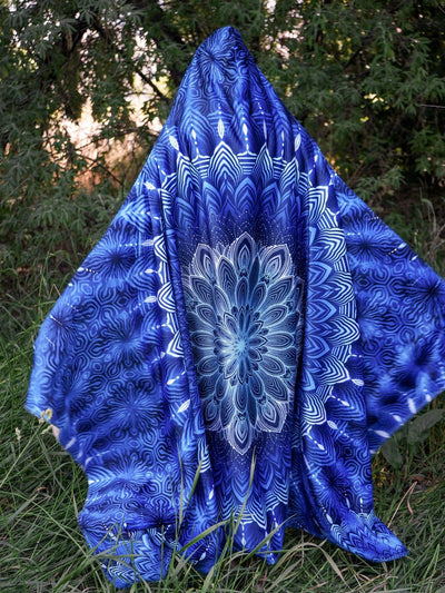 Aqua Glowing Mandala Hooded Blanket Hooded Blanket Electro Threads